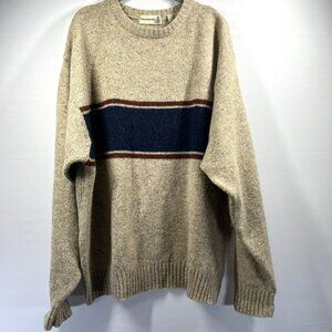 Sears Fieldmaster Mens Vintage Crew Neck Wool Sweater XL Beige Navy Blue Knit